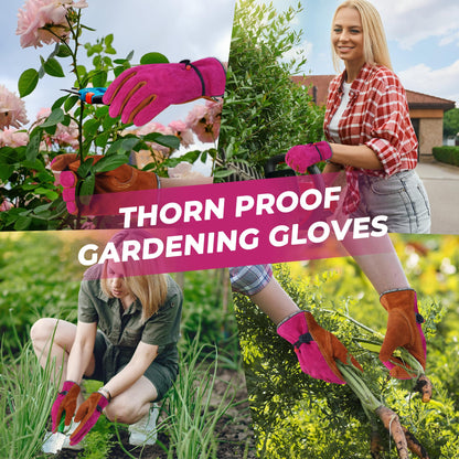 HANDLANDY Leather Work Gloves for Men and Women, Utility Tough Cowhide Glove for Gardening, Wood Cutting, Welding, Construction, Chainsaw, Truck Driving, Yard Working etc. - Camel Pink, Small