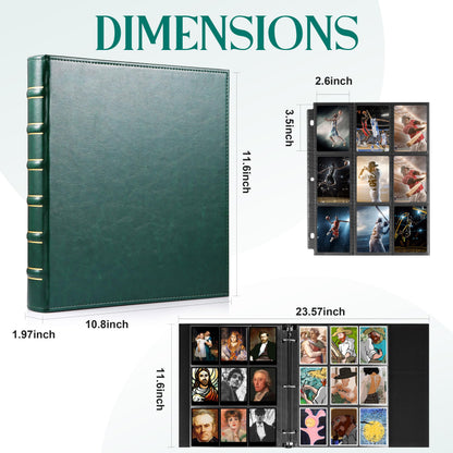 WOT I Deluxe Trading Card Binder, 450 Pockets Collectible Card Binder Sleeves, Refillable Leather 3 Ring Binder with Side-load Pocket Card Pgaes for Holding Cherished Cards - Green