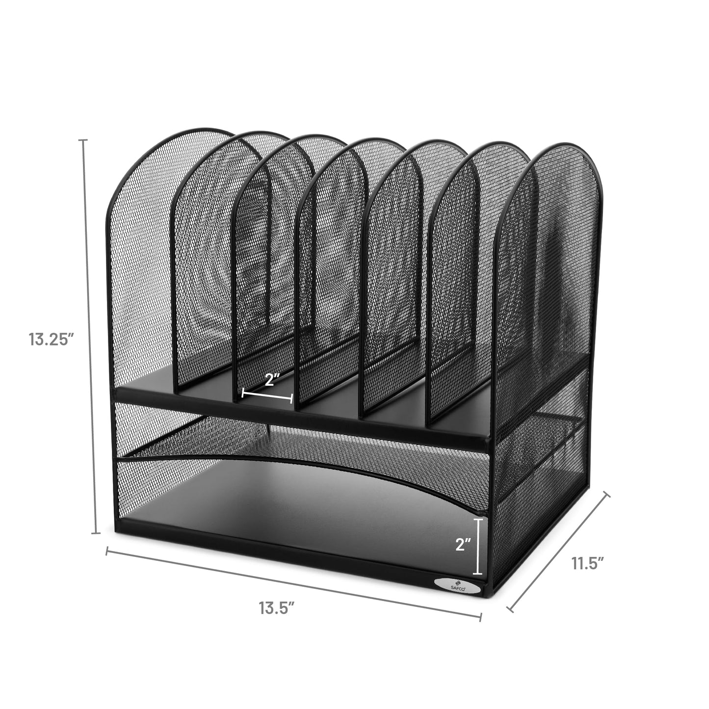 Safco Onyx Desk Organizer, 6 Vertical Compartments and 2 Trays, Office and Classroom Mailbox , Paper and Mail Sorter, Steel Mesh, Black