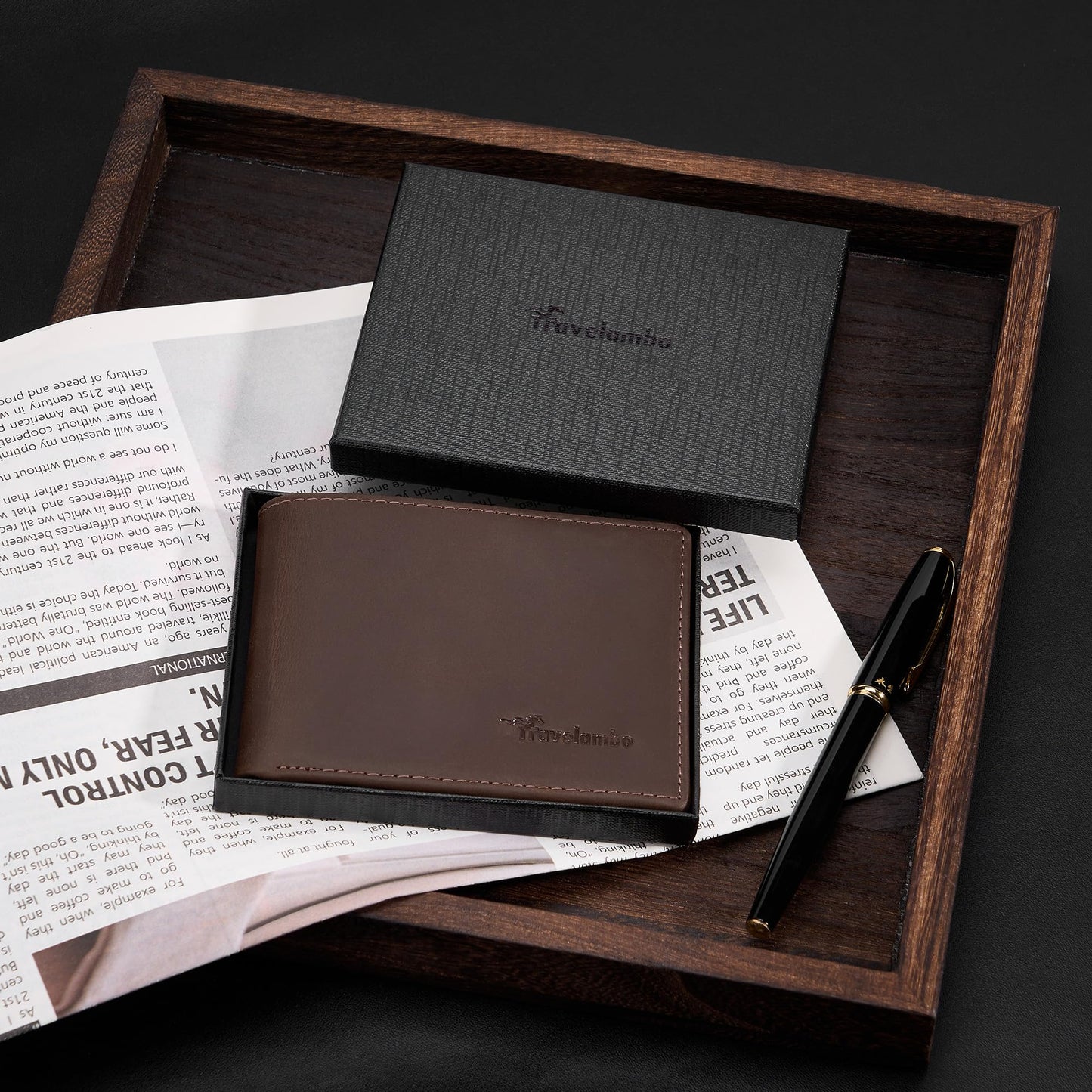 Travelambo Genuine Leather Wallet for Men with Gift Box - Handmade Bifold Stylish - Mens Wallets Rfid Blocking with 2 ID Windows