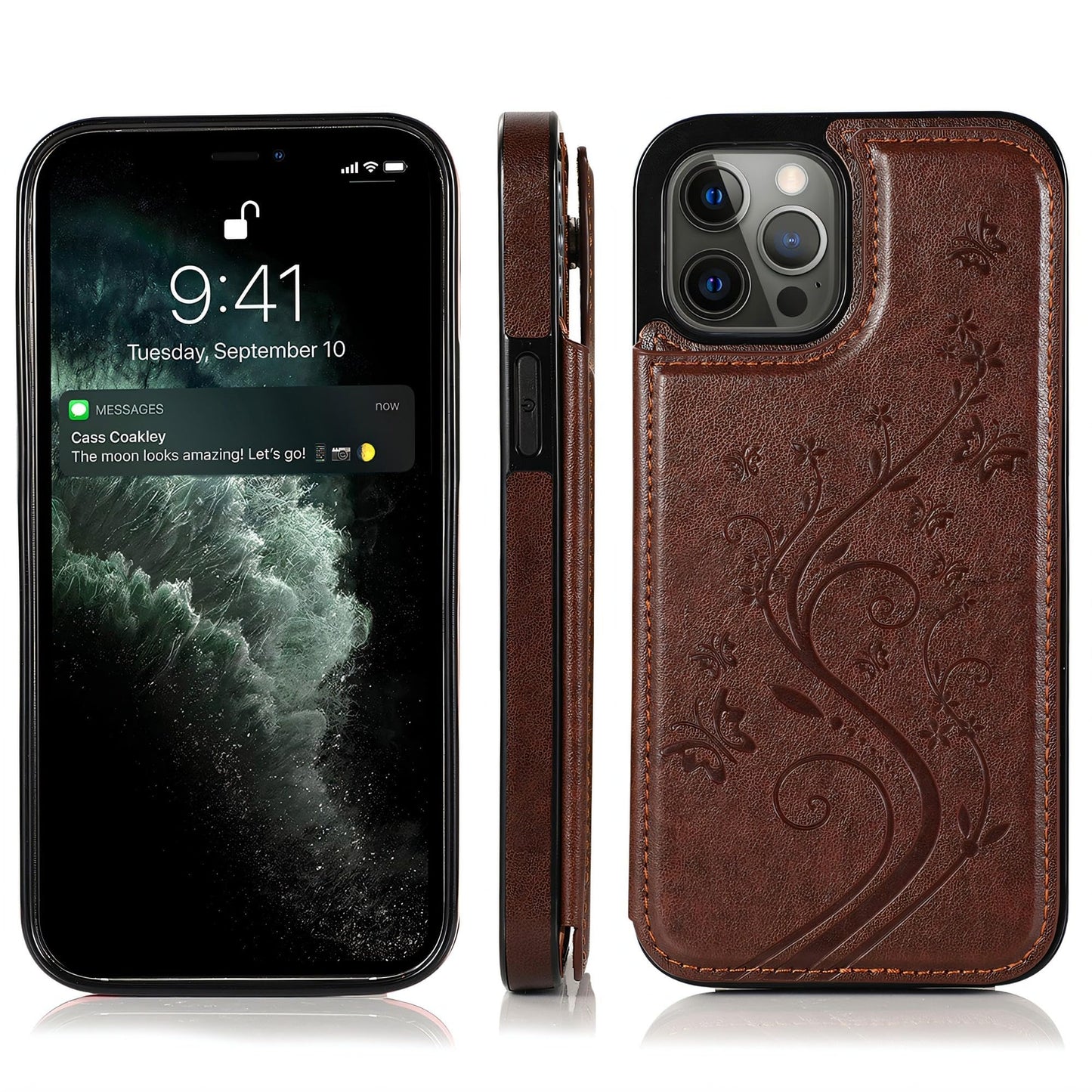 YAOZOCASE for iPhone Case,Retro Slim PU Leather Flower Butterfly Pattern Wallet,Card Holder Slots Full Body Military Grade Protection Soft Shockproof Phone Case (Brown,iPhone 15)