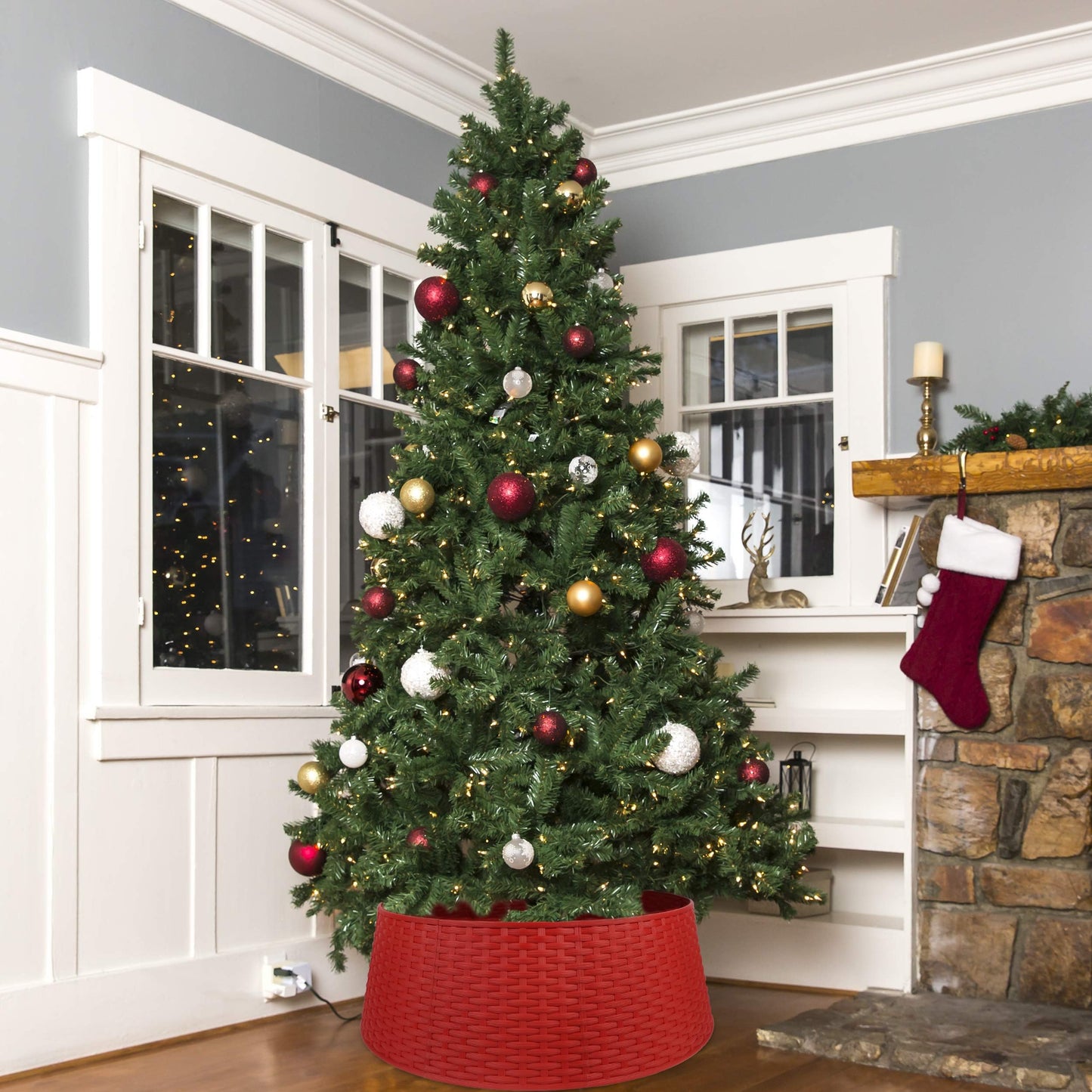 Blissun Christmas Tree Ring, 28.5" Plastic Christmas Tree Collar, Christmas Tree Skirt for Artificial Christmas Trees Decoration (Extra Large, Red)