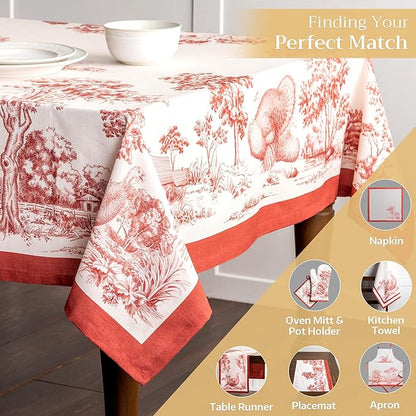 Maison d' Hermine Table Cloth Rectangle Table 100% Cotton 70 x 108 Inches Fall Tablecloth Reusable Everyday Use for Thanksgiving Christmas Decorations Dining Farmhouse Party (Holy Jouy - Red)