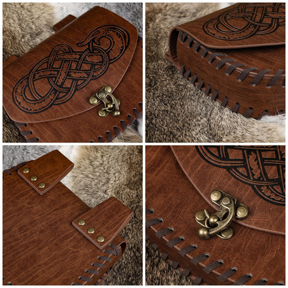 HiiFeuer Viking Craft Kits Belt Bag, Vintage DIY Kits Medieval Faux Leather Side Pack, Portable Belt Pouch for Ren Faire (Brown A)