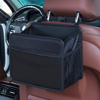 Car Seat Back Organizer Hanging Bag [2025 UPDATED] Foldable Backseat Storage Caddy with 5 Compartments & Adjustable Straps, Fits for Front/Back Headrest, Ultra-Durable - Black