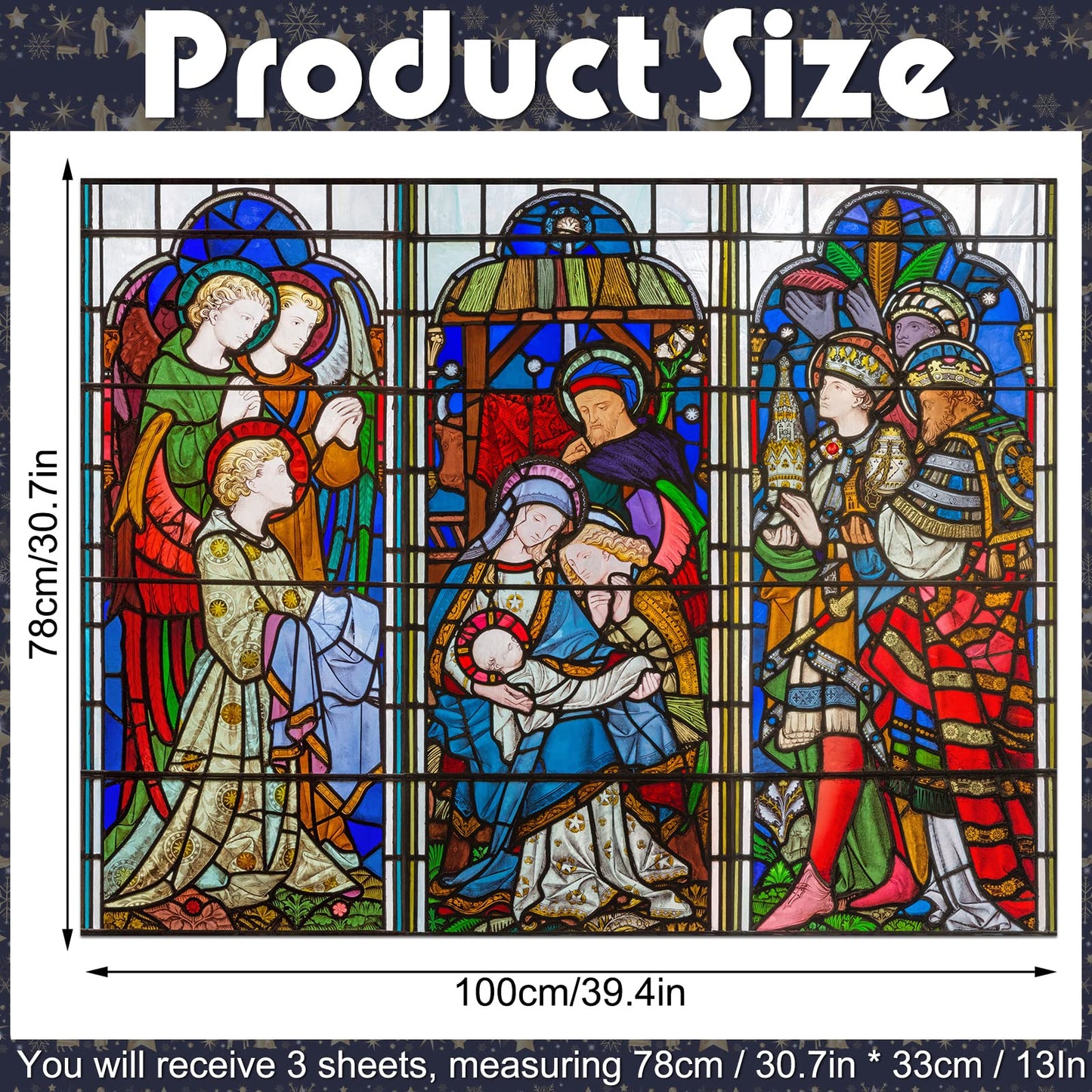 Spiareal Christmas Window Clings Nativity Decorations Reusable Non Adhesive Sticker Vinyl Religious Holiday and Door Decor Decals for Home Xmas (30.71 x 39.37 Inch)