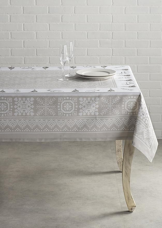 Maison d' Hermine Table Cloth Rectangle Table 100% Cotton 60 x 108 Inches Fall Tablecloth Reusable Everyday Use for Thanksgiving Christmas Decorations Dining Farmhouse Party (Cozy Christmas)