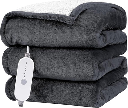 HYLEORY Heated Electric Blanket Twin 62"x84" Soft Fleece & Flannel with 5 Heating Levels & 10 Hours Timer Auto Shutt Off, ETL Certified, Washable，Heated Blanket for Body-Dark Grey