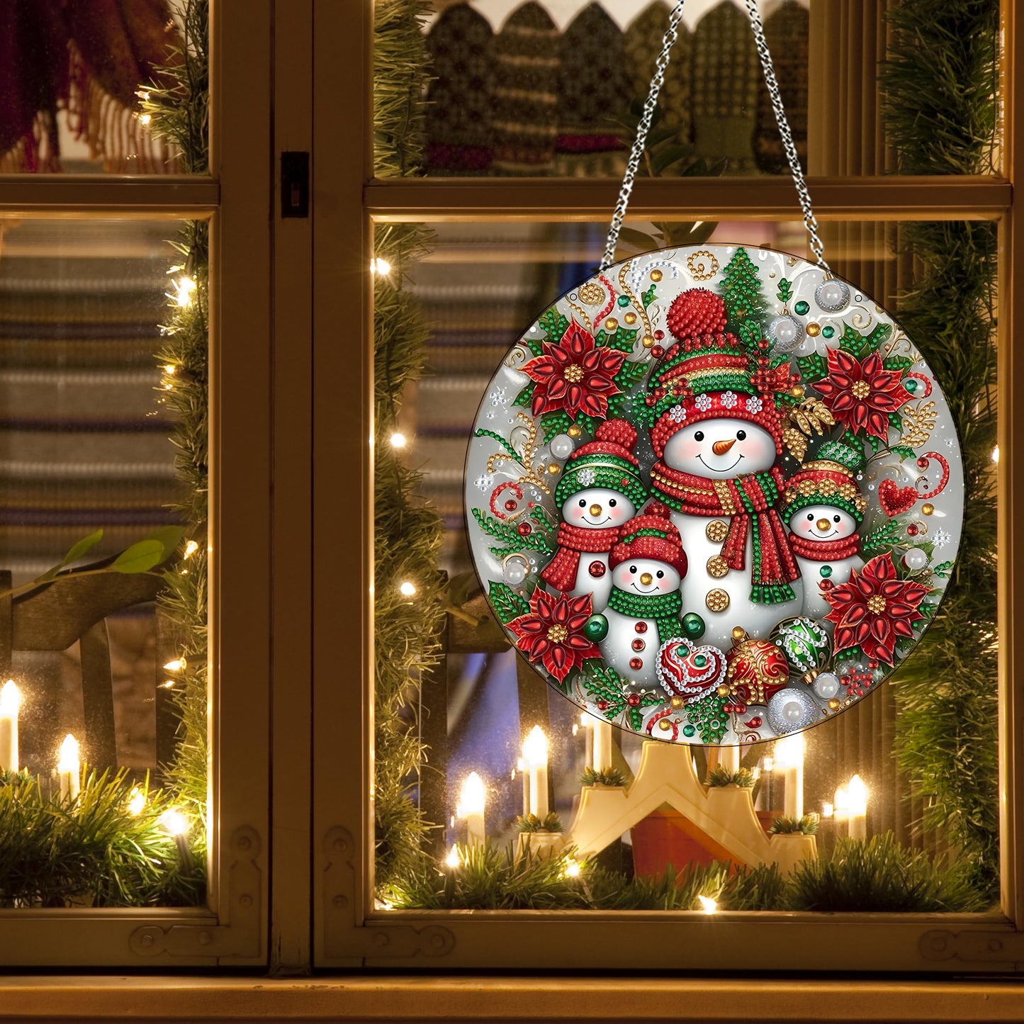 DIY Diamond Art Painting Wreath Kits，Special Shaped Rhinestone Hanging Ornament Diamond Art Window Pendants for Gift Home Garden Wall Hanging Kits,Double Sided (Snowman-1)