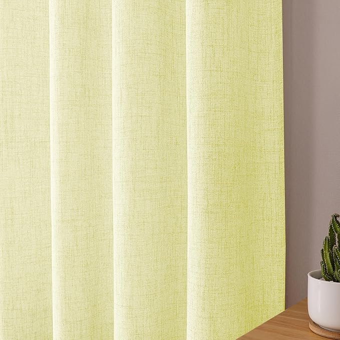 Tollpiz Short Linen Curtains Living Room Rod Pocket Semi Sheer Curtain Burlap Light Filtering Thick Linen Drapes for Bedroom, 54 x 54 inches Long, Cream Yellow, Set of 2 Panels