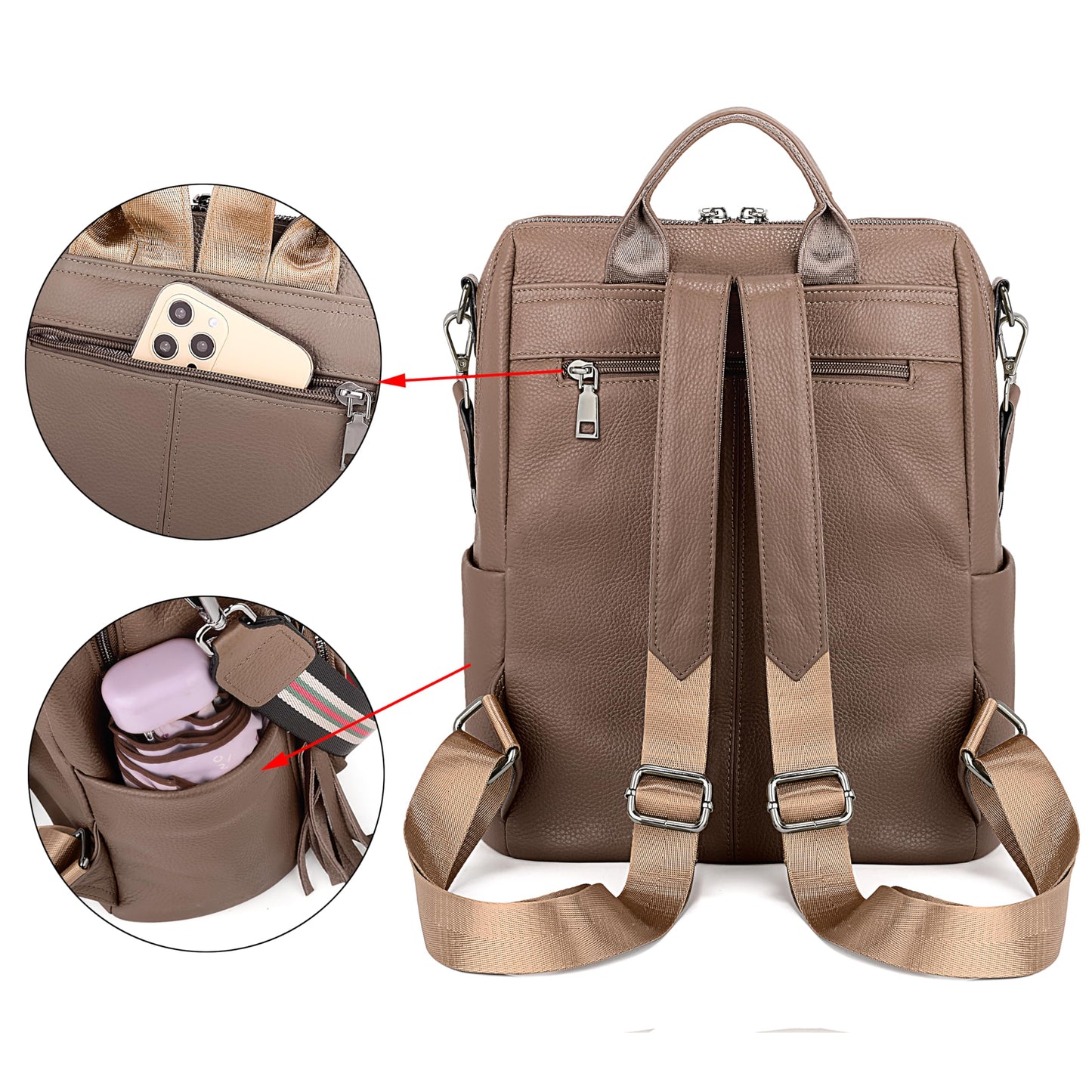 YALUXE Genuine Leather Backpack Purse for Women Fashion Daypack with Multiple Pockets