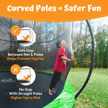 JUMPZYLLA Trampoline Outdoor 8FT 10FT 12FT 14FT 15FT 16FT with Enclosure and Ladder, ASTM Approved Recreational Trampoline for Kids and Adults, Anti-Rust Coated Frame (Green, 8FT)