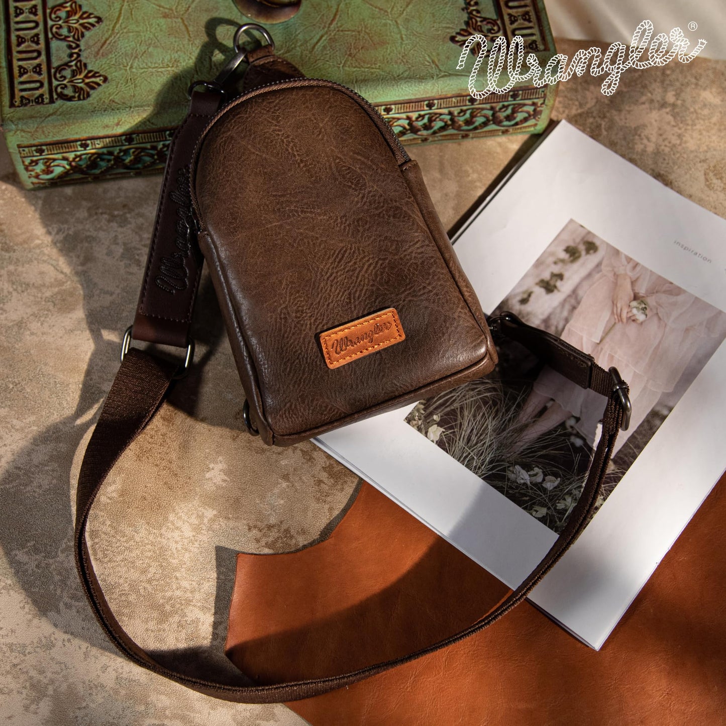 Wrangler Small Sling Bag for Women, Leather Crossbody Bags Cross Body Purse Fanny Packs with Adjustable Strap, WG-HB-87-210-CF