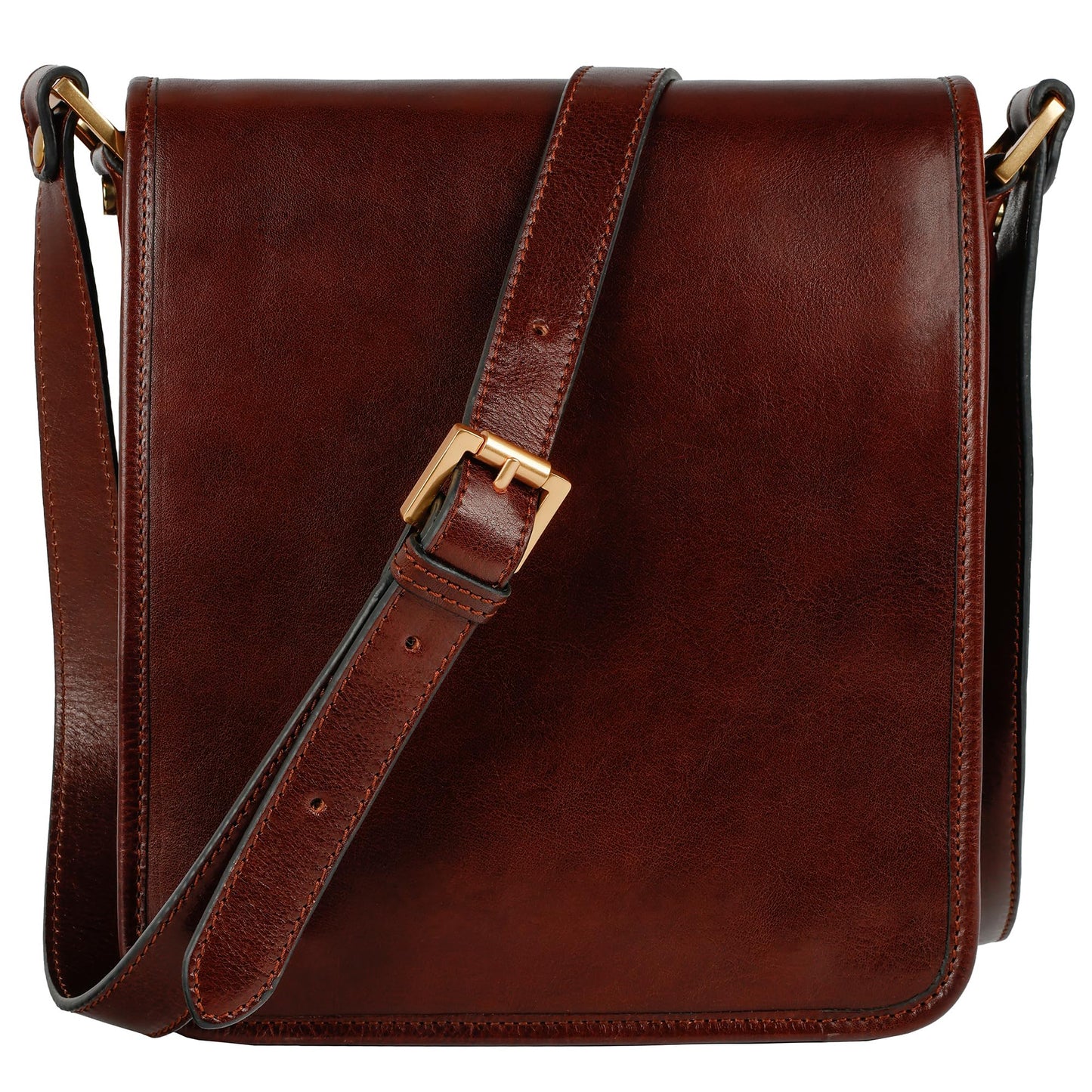Time Resistance Italian Leather Messenger Bag for Men - Full Grain Crossbody, Tablet-Sized Shoulder Bag (Brown)
