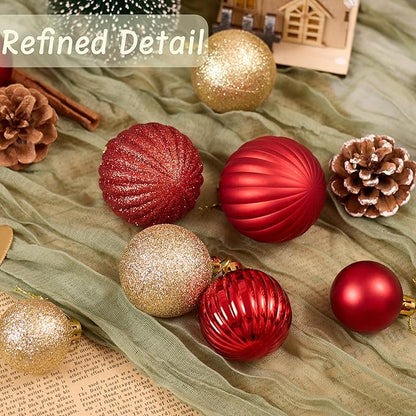 Christmas Tree Decorations Ornament Set, 50ct Red and Gold Shatterproof Christmas Ball Ornaments Hanging Xmas Holiday Party Decor(1.57"-2.36")