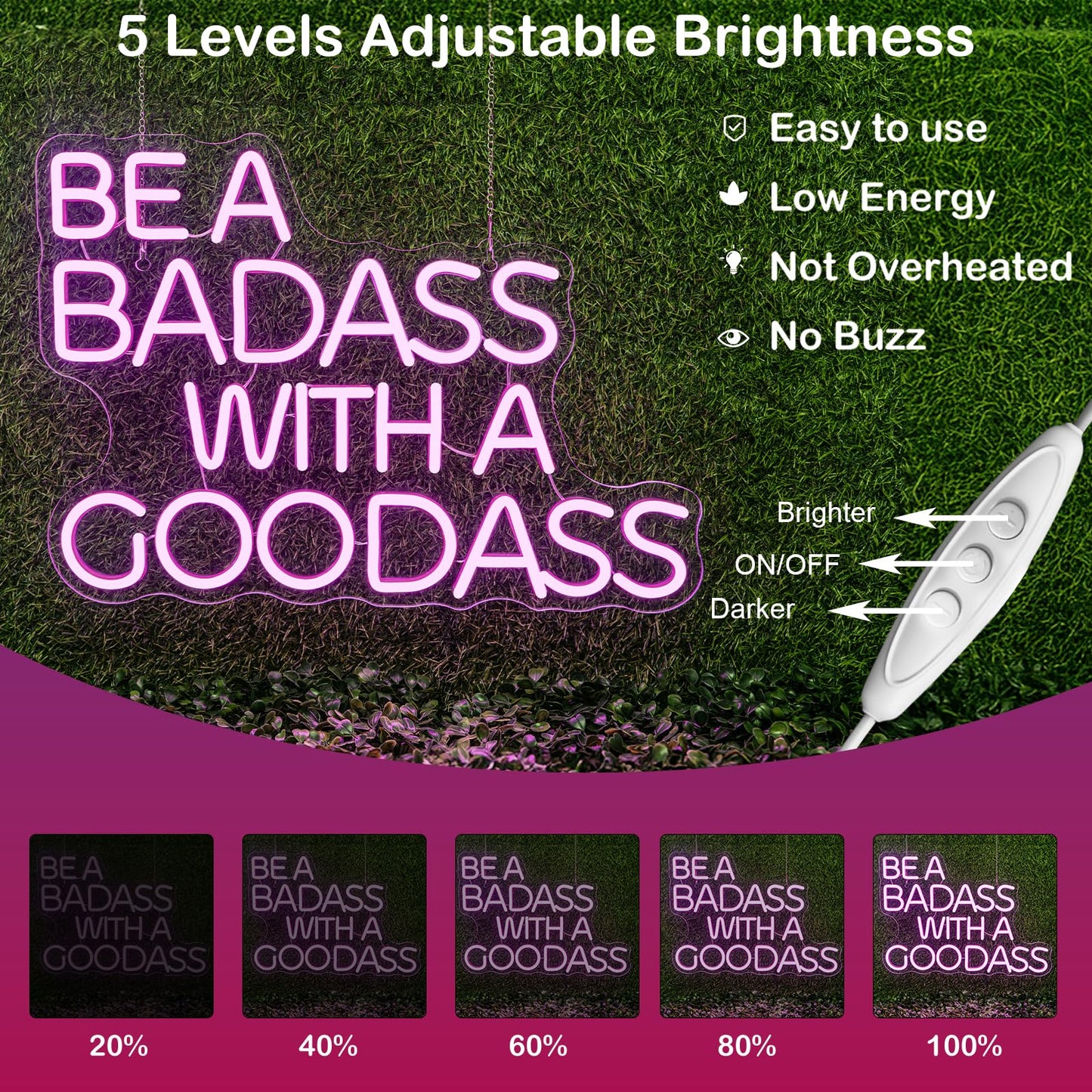 Gym Neon Sign with Pink LED Content Neon Light BE A BADASS WITH A GOODASS Light Signs for Wall Art Decor in Bar Club Ideal Birthday Gift for Teens and Adult Home Gym