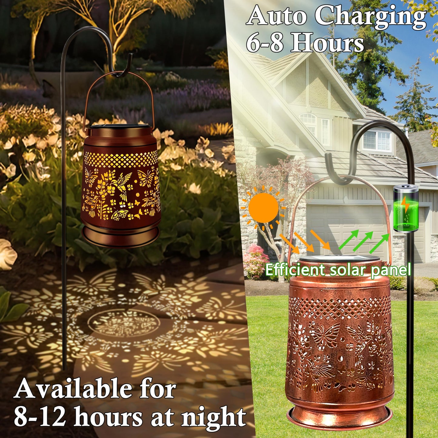 KY&BOSAM Solar Lanterns Outdoor Waterproof LED Hummingbird & Butterfly Lantern Garden Decor Birthday Gift for Women Mom Metal Hanging Decorative Light for Patio Yard Lawn Backyard Front Porch Bronze
