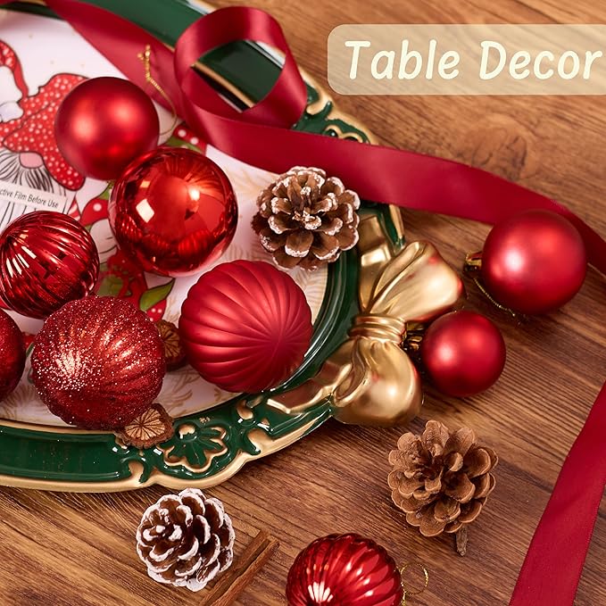 50ct Christmas Balls Ornaments for Xmas Tree, Red Shatterproof Christmas Tree Decorations Hanging Ball for Holiday Party Decor(1.57"-2.36")