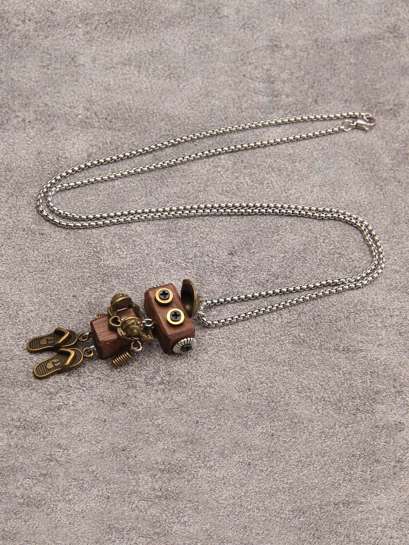 joymiao Wooden Pendant Necklace Steampunk Necklace Womens Gold Necklace Vintage Leather Choker Stainless Necklace Chain Hippie Choker Necklace