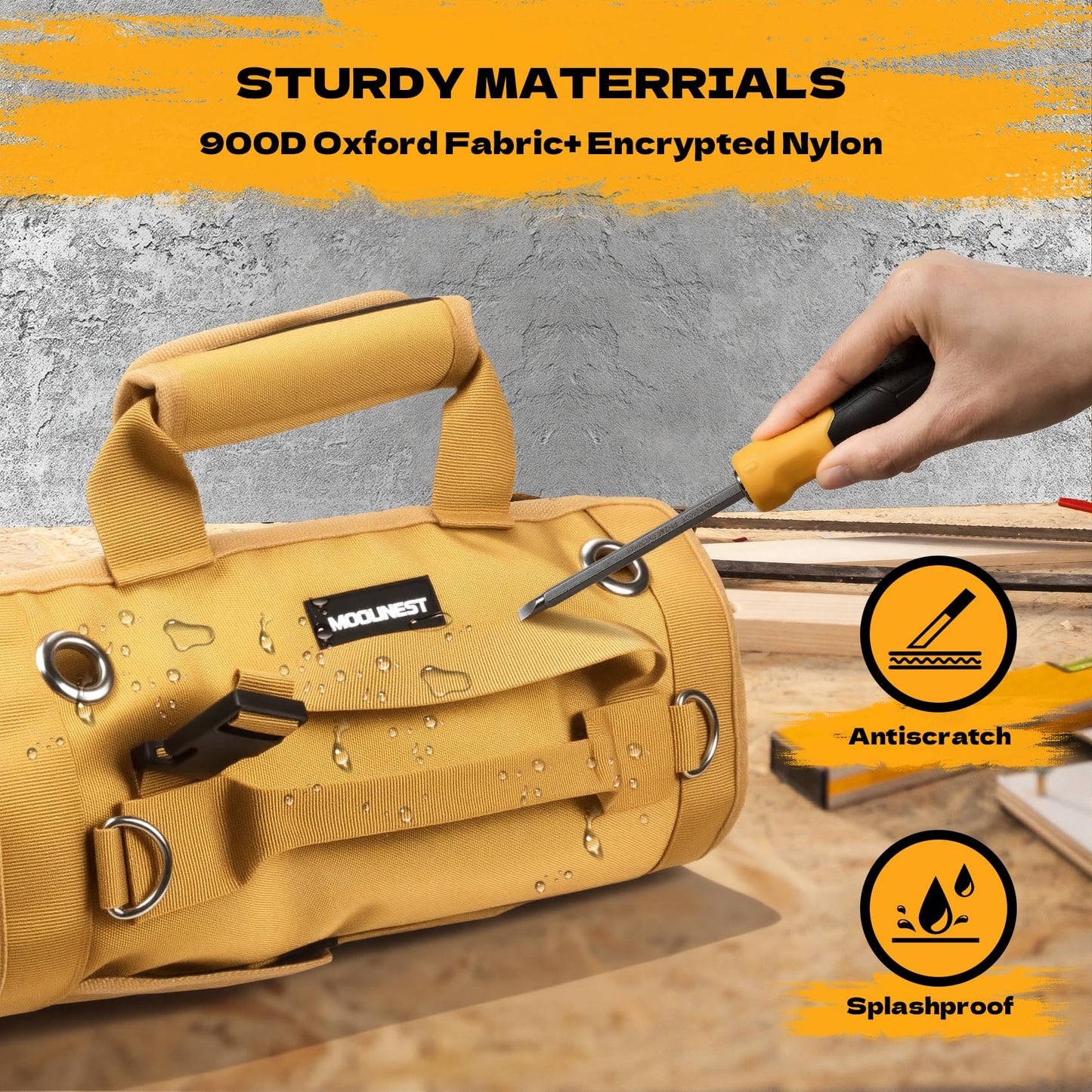 Tool Bag Roll Up Large Heavy Duty, Waterproof Oxford Fabric Tool Storage Organizer with Shoulder Strap Detachable Magnetic Wristband, Foldable Carrying Toolbag for Car Mechanic And Electrician(Khaki)