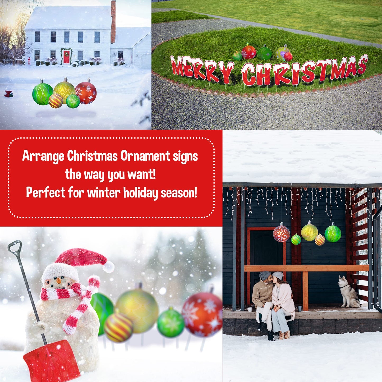 Outdoor Christmas Decoration Yard Signs | Double Sided Flat Print Christmas Ornaments Signs and Stakes Set for Hang or on Ground 5Pcs Three Large16" and Two Small 9" Per Set