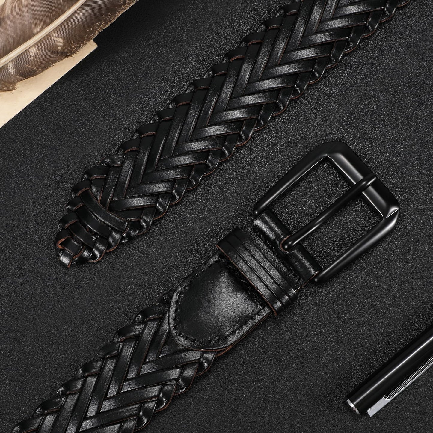 C O E CESCOSI Braided Leather Belt for Men Adjustable Woven Golf Belt for Causal Shorts Pants Jeans 1.4'' Width