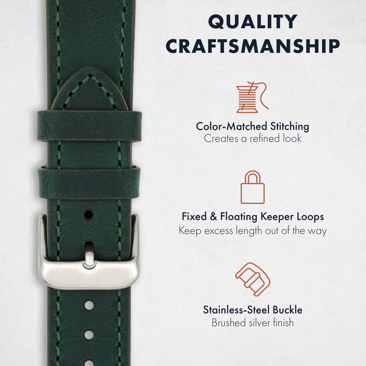 Benchmark 20mm Green Leather Watch Band - Quick Release Crazy Horse Leather Watch Strap - 20mm Leather Watch Band (20mm, Green)