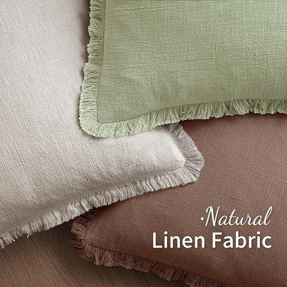 MIULEE Decorative Throw Pillow Covers Neutral Linen Fringe Throw Pillows Euro Shams Set of 2 Dark Coffee Boho Farmhouse Cushion Covers for Couch Sofa Bed Living Room Spring Home Decor 22x22 Inch