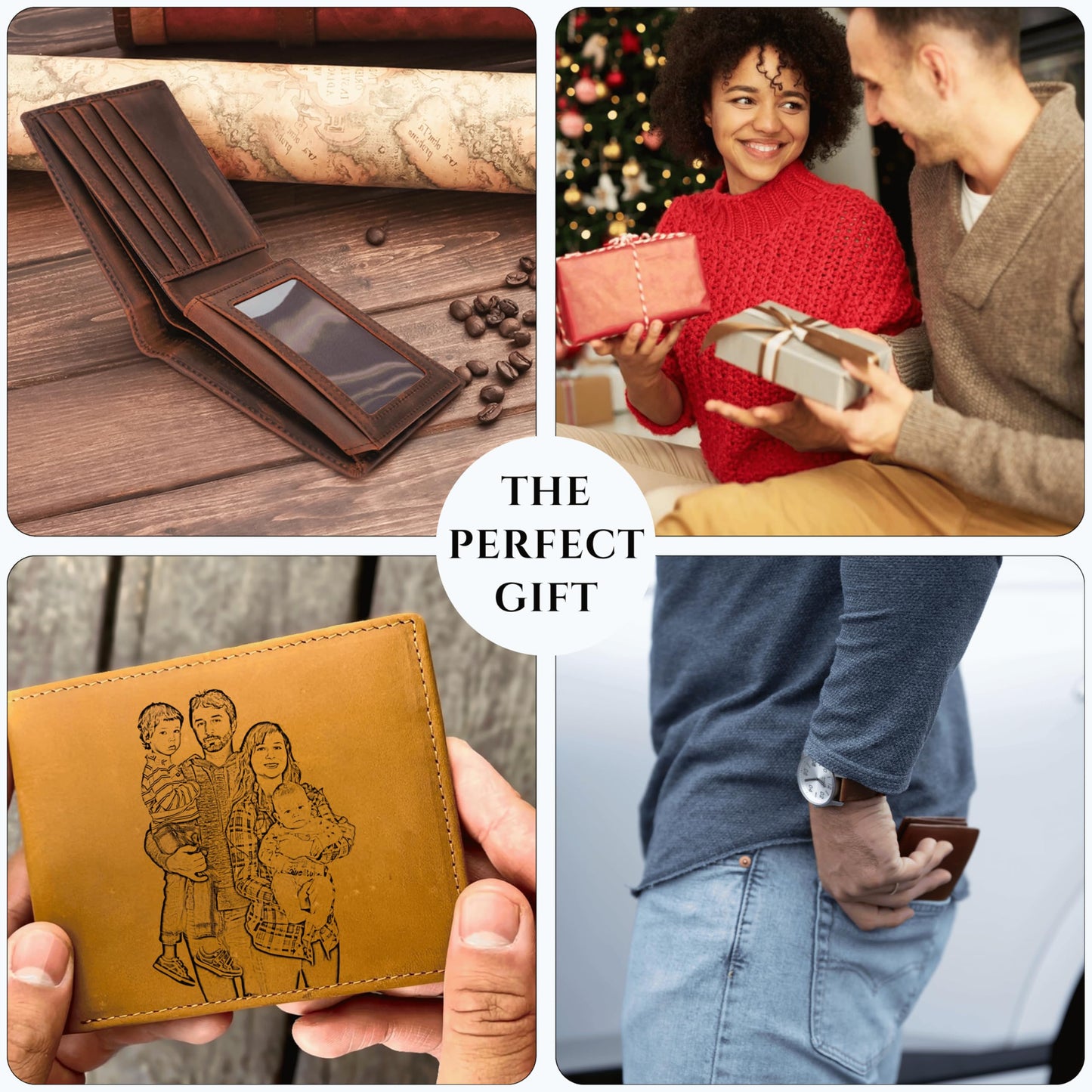 Premium Engrave Personalized Leather Wallet for Men, Custom RFID Blocking, Great Gift for Him, Husband, Dad, Anniversary, Groomsman, Son, Grandpa, Boyfriend, Wedding