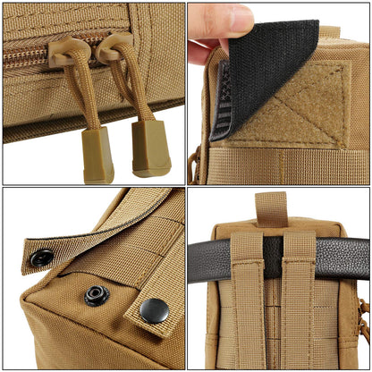 FRTKK 2 Pack Molle Pouches - Tactical Compact Water-Resistant EDC Pouch Small Utility Pouch Bags (Patch Included) (2 Pack-Tan)