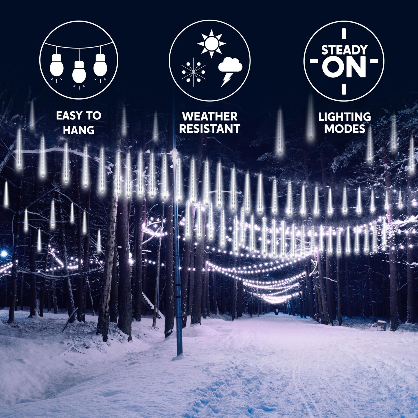 JOYIN Christmas Lights Outdoor,8 Tubes Meteor Shower Lights White,192 LEDs, Snowfall Icicle Cascading Rain Light for Christmas Tree Decorations, Wedding Party Holiday Decor