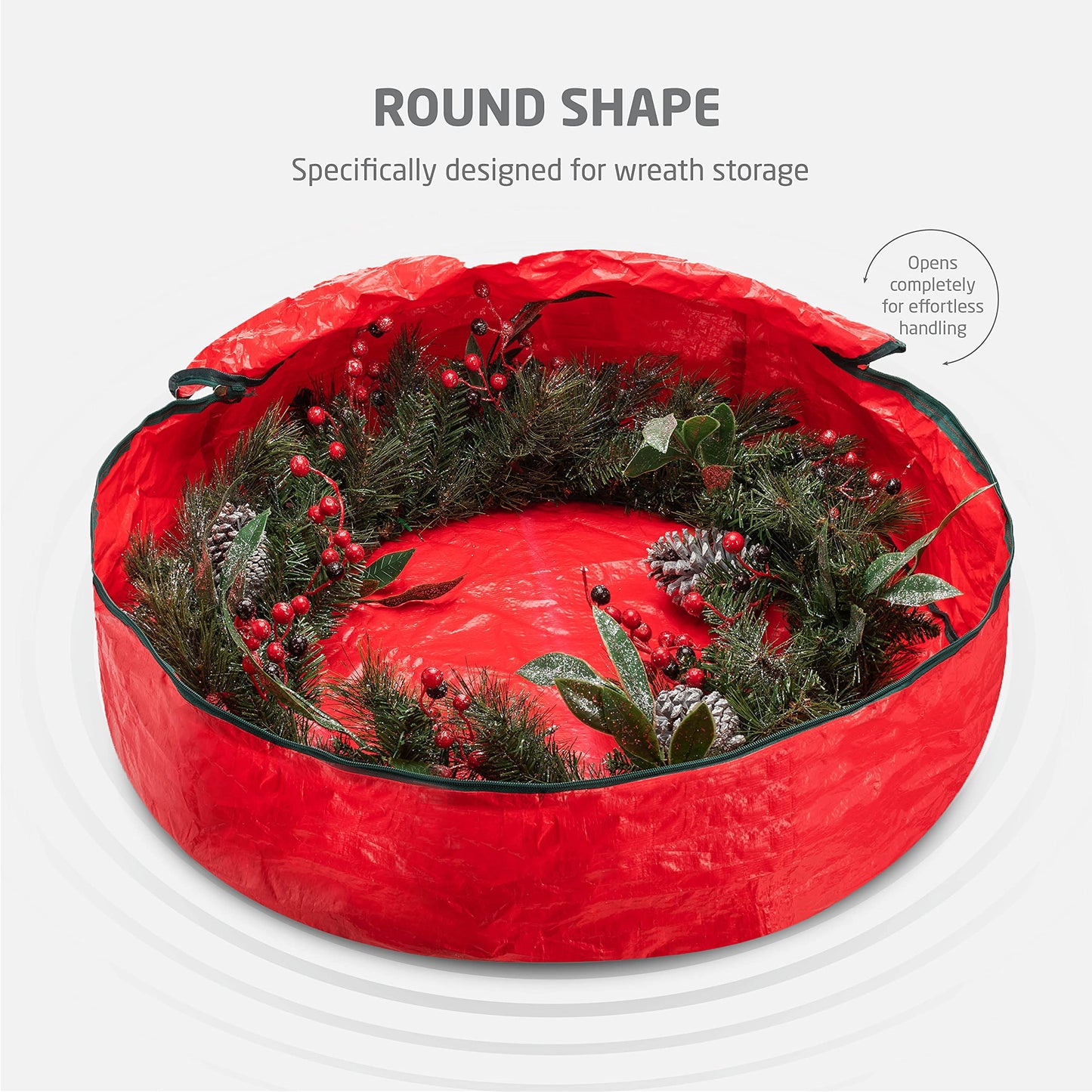 ZOBER Christmas Wreath Storage Container 36 Inch - Wreath Bag for Artificial Wreaths Box - Dual Zippered Wreaths Storage Bag with Strong Durable Handles - Red
