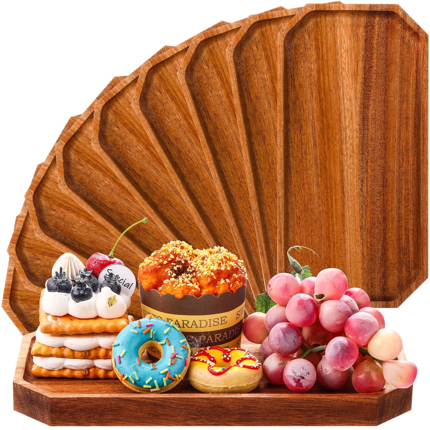 Dandat 12 Pack Wooden Serving Platter Bulk Acacia Wood Platters 10 x 5 Inch Rustic Serving Tray Rectangular Charcuterie Board Cheese Plate for Home Decor Dessert Vegetables Fruit Cookie