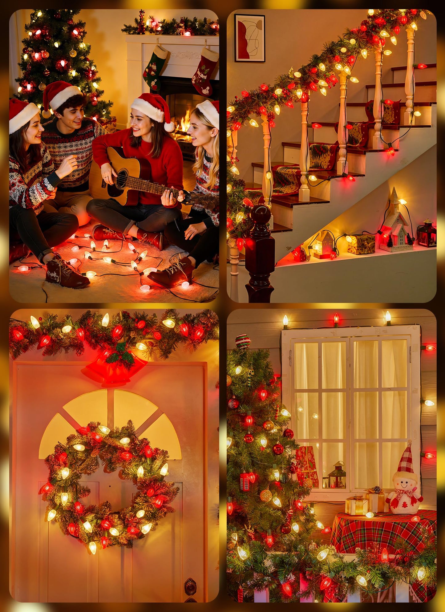 100 Feet Led Christmas Lights, Red and Warm White C9 Christmas String Lights Outdoor, 100 Strawberry Bulbs Connectable UL Certified for Indoor Outdoor Roofline Patio Holiday Party Backyard Decor