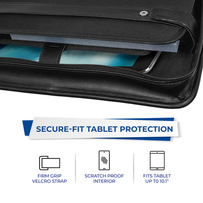 Samsill Professional Padfolio/Portfolio with Zippered Closure Case, 2 Inch Removable Round Ring Binder, Retractable Handles, Interior 10.1” Tablet Sleeve, Black