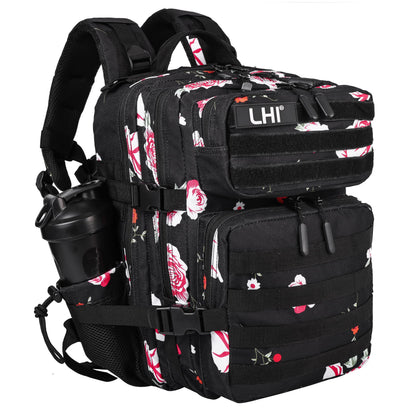LHI Tactical Military Backpack for Men and Women 25L Army Assault Pack Bag Large Rucksack with Molle System-Flower