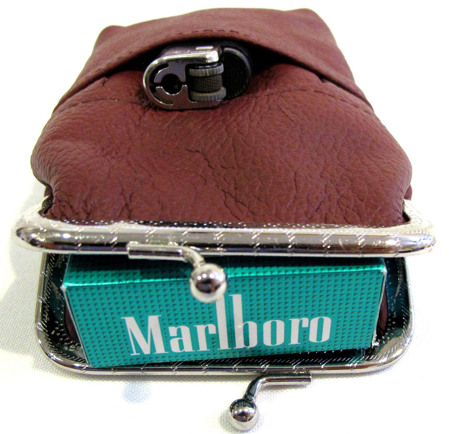 Women 100% Pure Leather Cigarette Case Lighter Match Pocket Zipper Coin Pouch -4 Color (Wine)