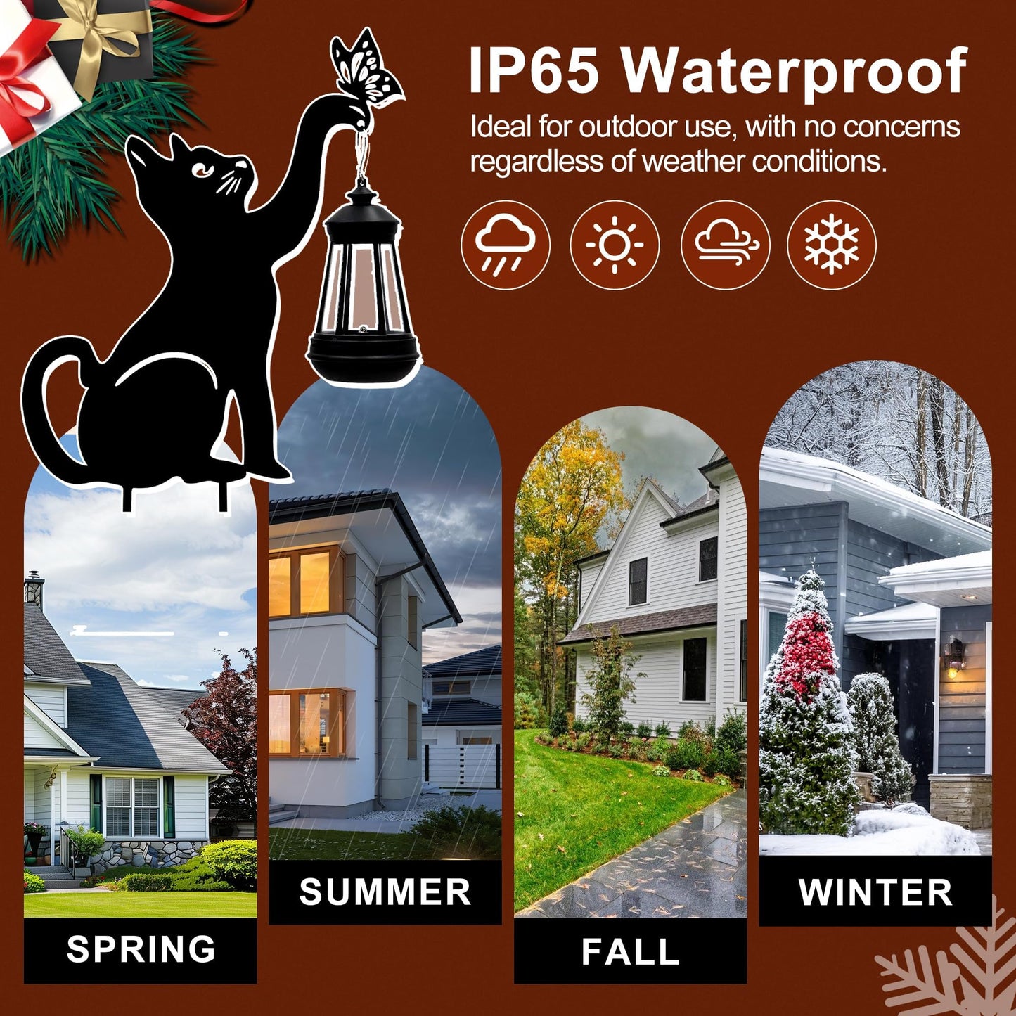 2 Pcs Black Cat Solar Lights Outdoor - Cat Lover Gifts for Mom Woman Grandma,Garden Decor with Butterfly Decorative Metal Stake Housewarming Ornament for Yard Pathway Lawn Patio