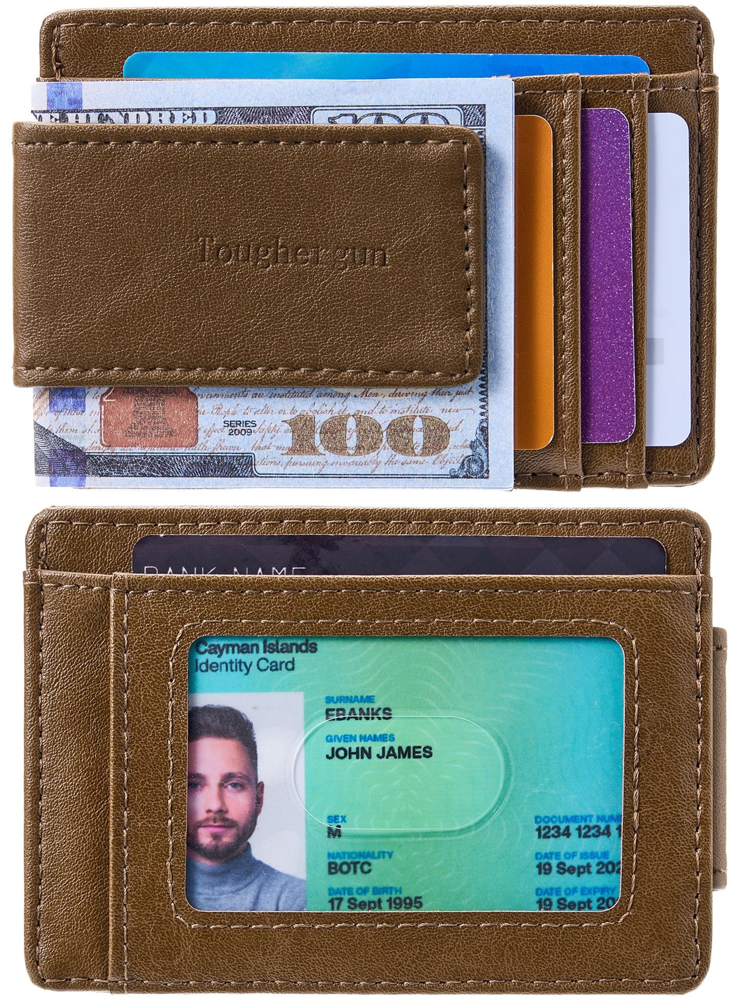Toughergun Slim Wallet for Men RFID Blocking Money Clip, Minimalist Front Pocket Credit Card Holder, Magnetic Thin Mens Wallets with ID Window（Wax Brown）