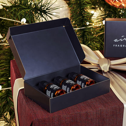 AirScent Holiday Scents Christmas Diffuser Oil 3 Pack Gift Set - 10 mL, 0.34 fl oz Fragrance Oil Set - Bourbon Pumpkin Spice, Christmas Wreath and Fireside Spiced Cider Scents
