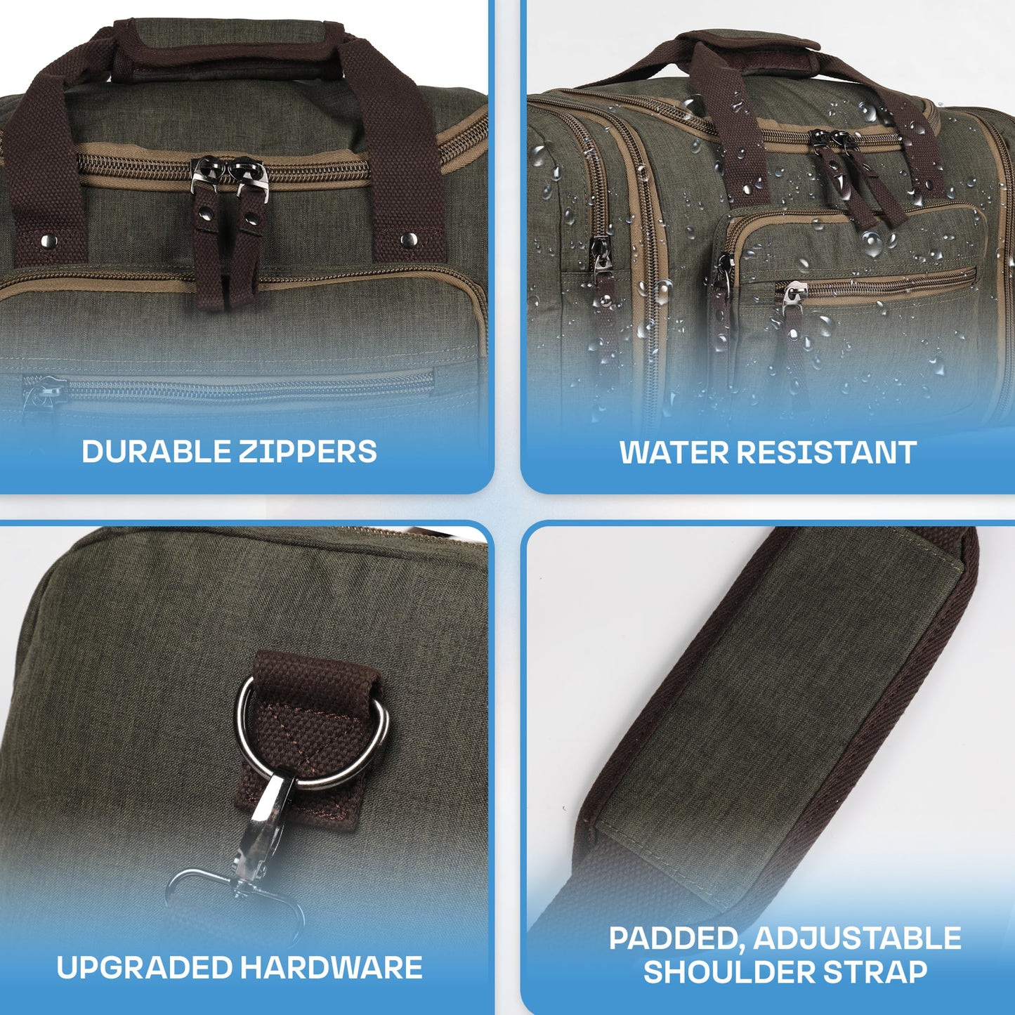 Duffle Bag for Travel 20–23” Expandable (40L) – Lightweight Water-Resistant Carry On Weekender with Multiple Pockets & Shoulder Strap – Airline Approved Travel Duffel Bags for Men & Women - ARMY GREEN
