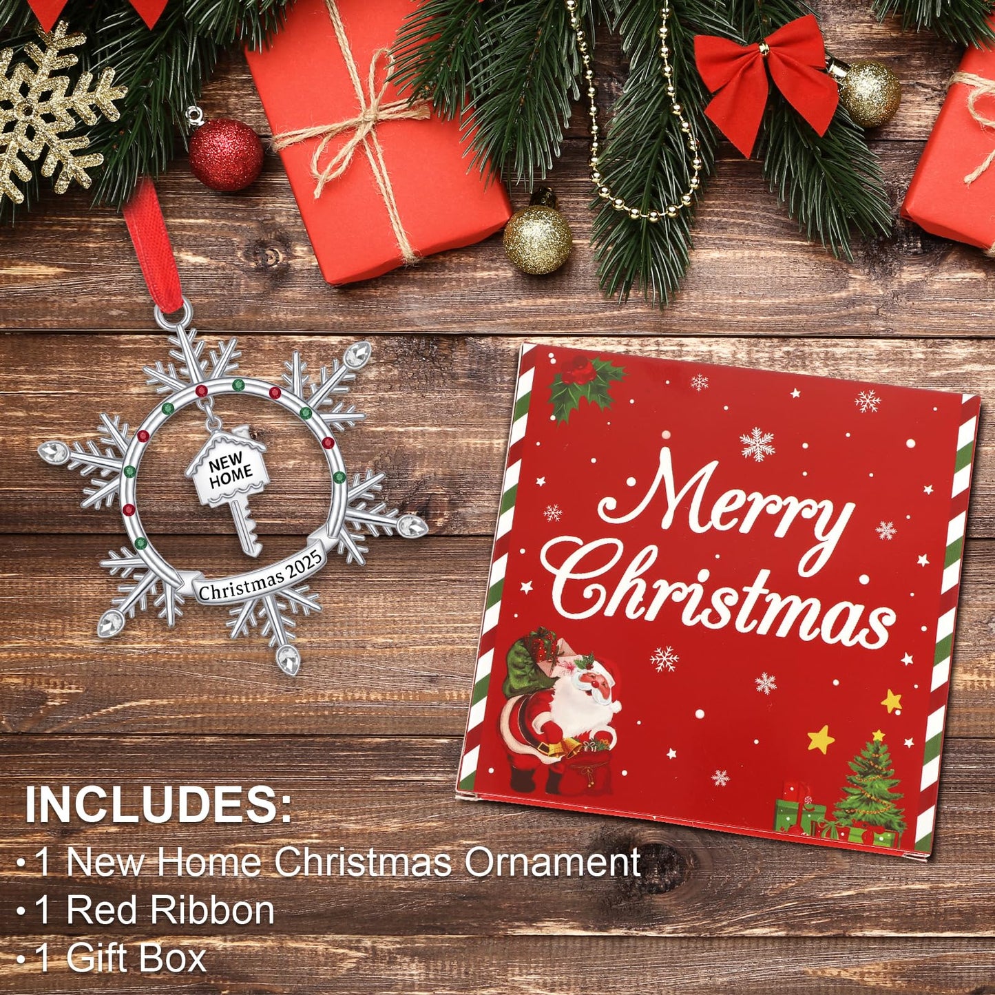 New Home Christmas Ornament 2025, First Christmas in New Home Snowflake Ornament with Key Design, Housewarming Gift for New Homeowners, Metal Xmas Tree Decoration Keepsake