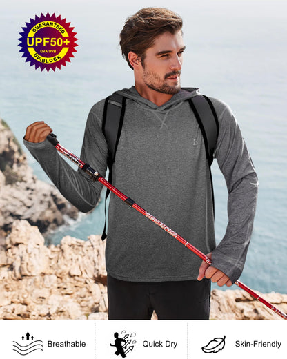 Roadbox Mens UPF 50+ Fishing Shirts - Long Sleeve UV Sun Protection Hoodie Outdoor Hiking Shirts for Sports Running