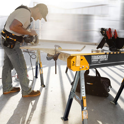 ToughBuilt - Folding Sawhorse/Jobsite Table - Sturdy, Durable, Lightweight, Heavy-Duty, 100% High Grade Steel, 1300lb Capacity, Pivoting Feet, Adjustable Height Legs - (TB-C650) 1-Pack