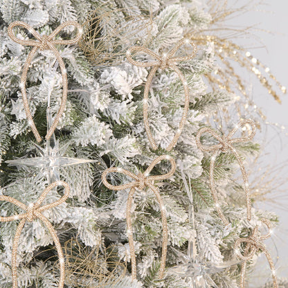 FLAIR GIFTS 6 Pcs 2026 Christmas Bows Ornaments, Champagne Gold Sparkly Glitter Rhinestone Bow Ornaments with Twist Tie for Xmas Tree Decoration, Wreath, Garland, Gift Wrapping