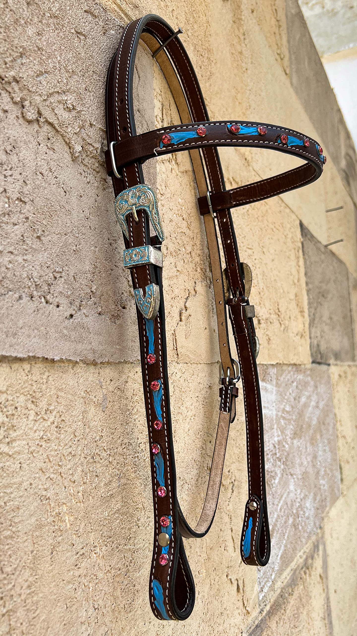 Hulara Top Grain Buff Leather Western Bridle and Breast Collar Set Tooled Headstall and Horse Breastcollar Western Tack Set Horse Breast Collar Western Bridle Sets Horse Headstall and Breast Collar