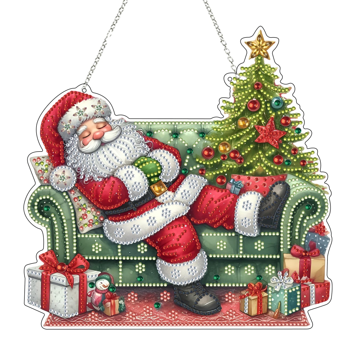 DIY Acrylic Diamond Art Painting Wreath Kits Special Shaped Rhinestone 5D Diamond Art Window Pendants Home Garden Wall Hanging Kits Hanging Ornament (Sleepy Santa Claus)