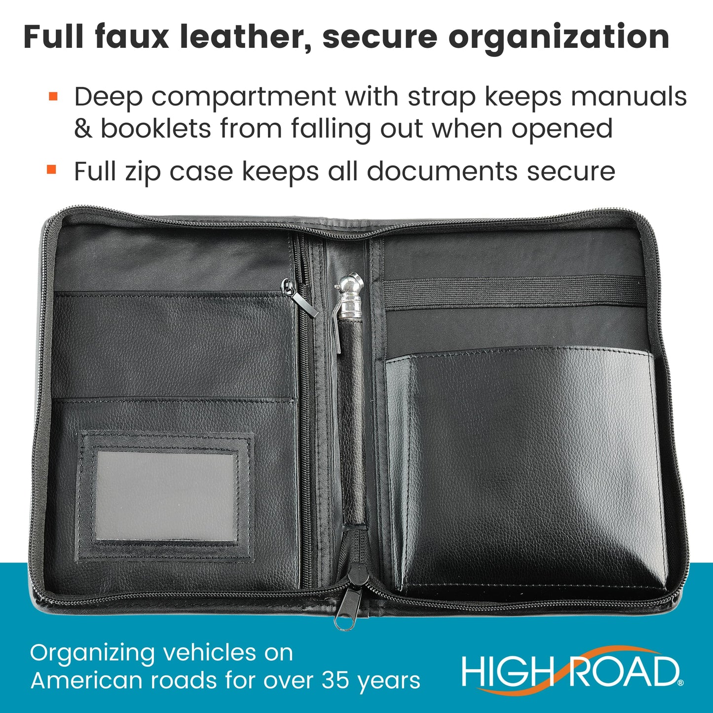 High Road Car Owners Manual Case and Glove Compartment Document Holder - Pebbled Faux Leather Glove Box Organizer for Car, SUV, Truck