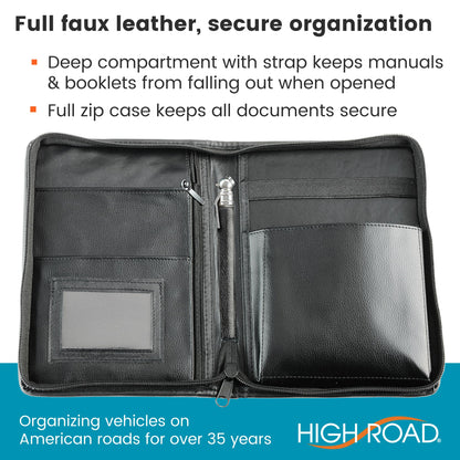 High Road Car Owners Manual Case and Glove Compartment Document Holder - Pebbled Faux Leather Glove Box Organizer for Car, SUV, Truck