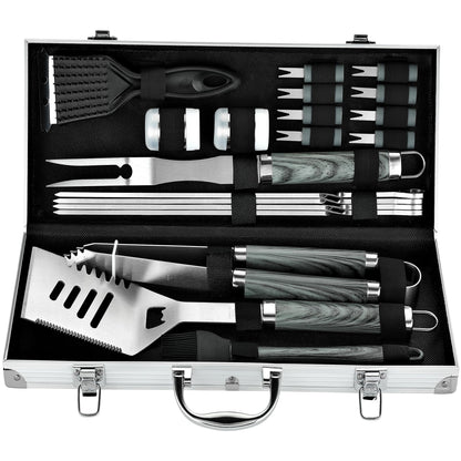 ROMANTICIST 20pc Heavy Duty BBQ Grill Tool Set in Case - The Very Best Grill Gift for Father's Day and Christmas - Professional BBQ Accessories Set for Outdoor Cooking Camping Grilling Smoking, Grey